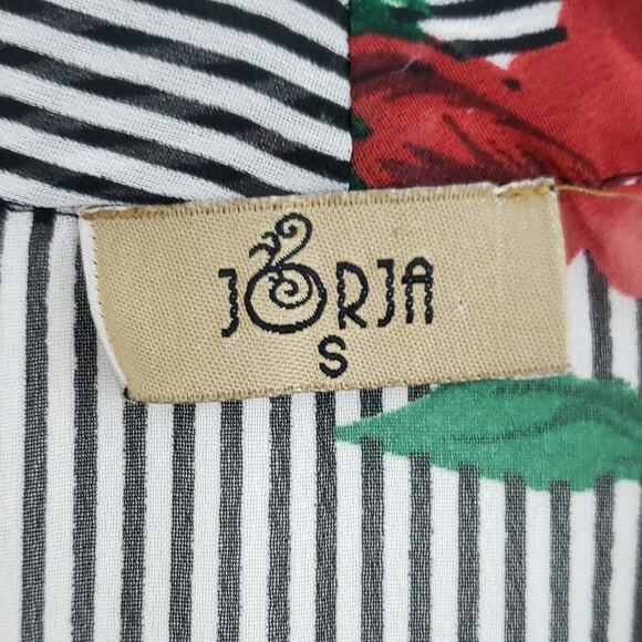 Jorja Floral Long Kimono Red Roses Black Stripes Small Excellent Condition - Picture 3 of 7